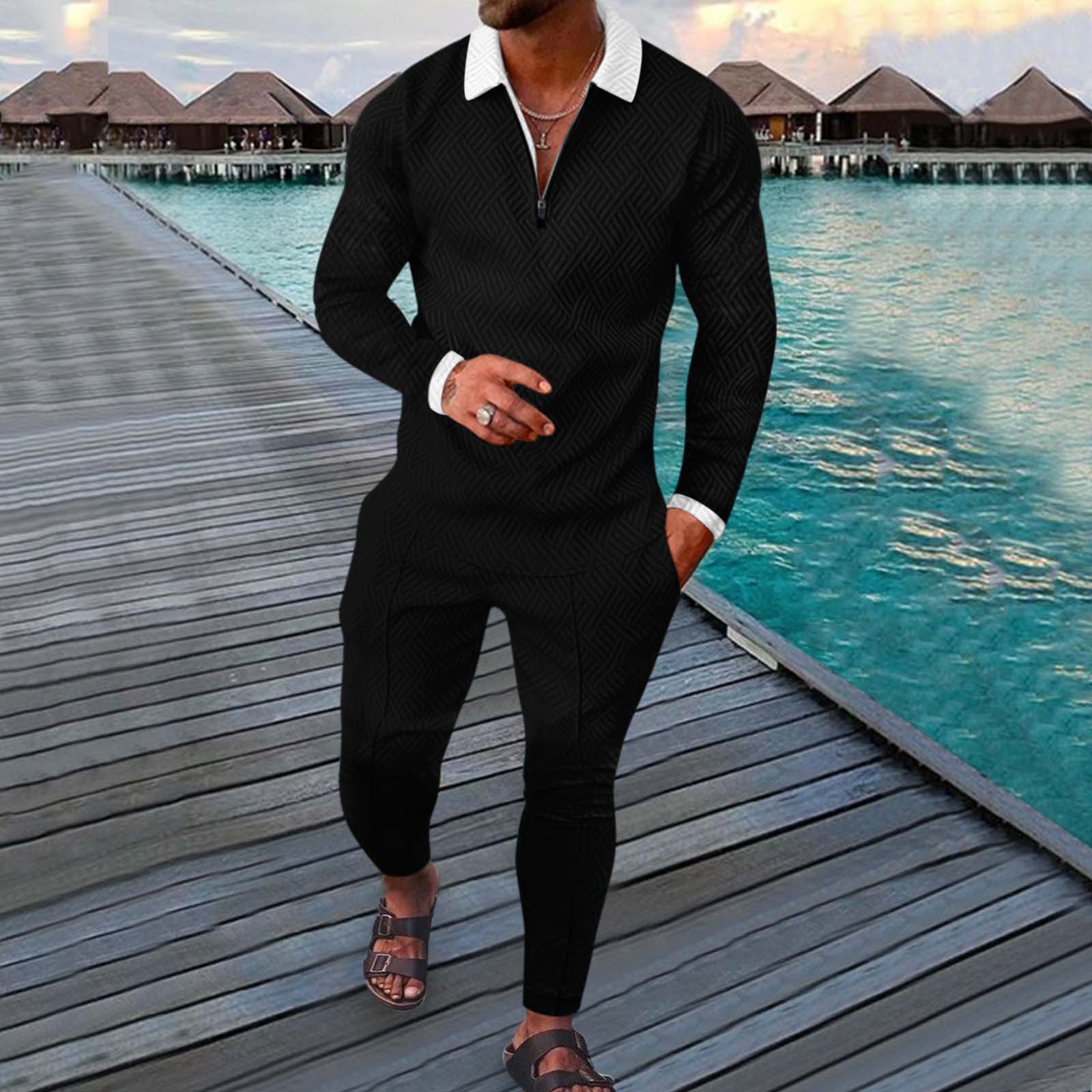 2 pièces survêtements ensemble homme à manches longues hommes costume automne tenues ensembles deux pièces Polo et pantalon