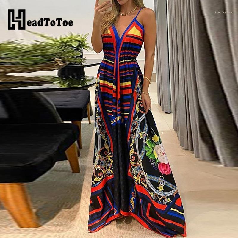 

Casual Dresses Striped Scarf Print Sexy Backless Maxi Dress Women, Black