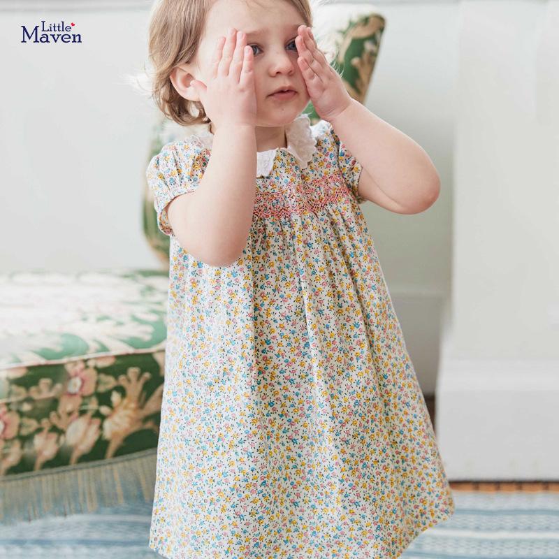 

Girl's Dresses Little Maven 2022 Baby Girls Floral Summer Dress Cotton Soft And Comfort Children Casual Clothes Lovely Vestidos For Kids 2-7, S0660 photo