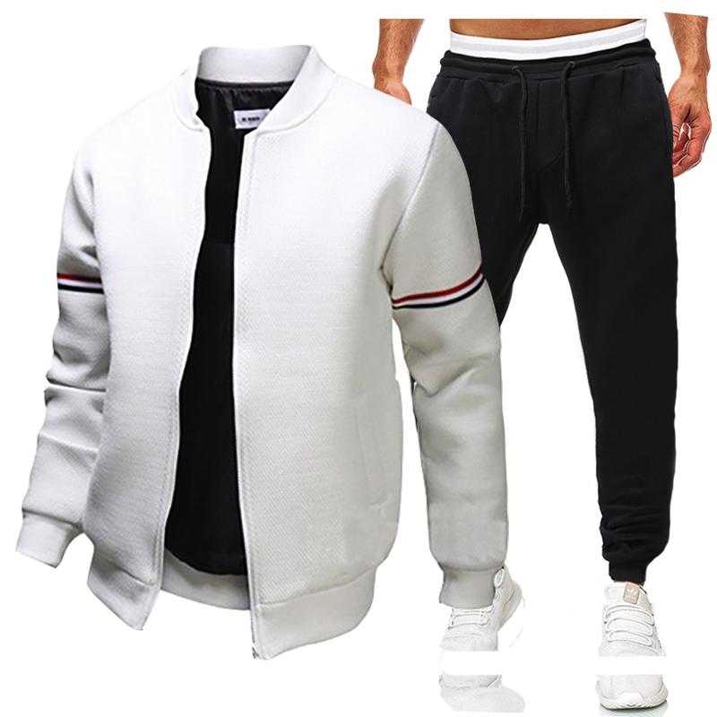 

Men' Tracksuits Tracksuit Arm Stripes Jacket+sweatpant Sets Sport Suit Casual Streetwear Jogging Male Long Sleeve Zipper Clothing, Navy blue