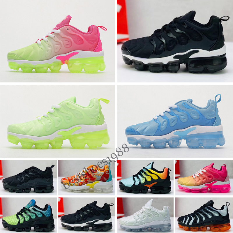

TN Plus Running Shoes Children Black Bubblegum Yolk Cherry Cool Grey Neon Olive Pure Platinum Dark Blue Kids Sports Trainers Sneakers 24-35, Color 1