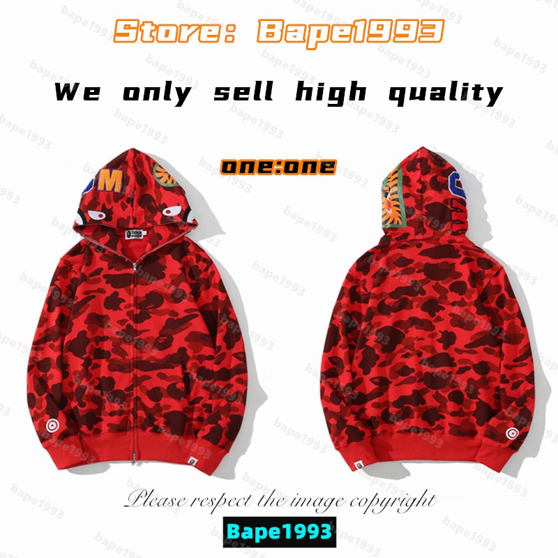 

High quality Apes Mens Hoodies & Sweatshirt Japan shark B ape head Galaxy spots luminous camo Male and female couples with the same model 100% cotton New hoodie 1993 KS1-17, 1 button