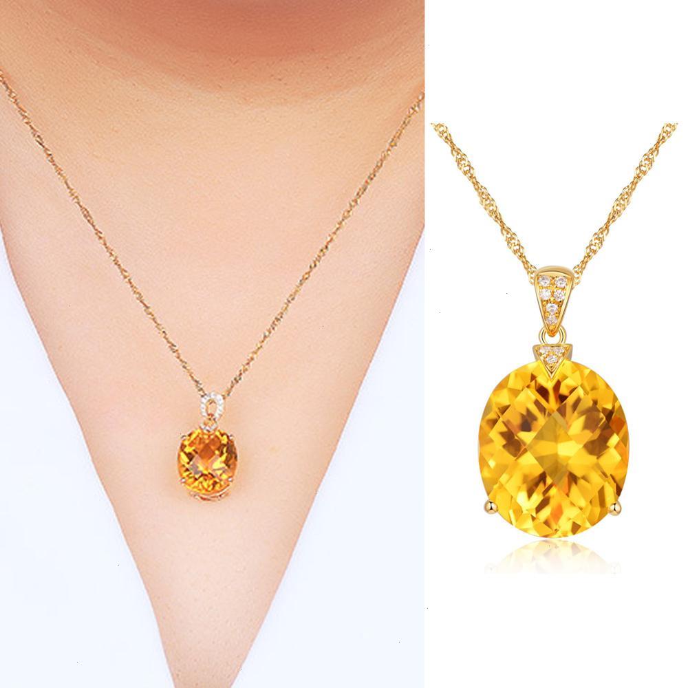 

Natural Citrine Charm Jewelry Crystal Necklace Gold Color Chain Gemstone Pendant Wedding For Women Girls