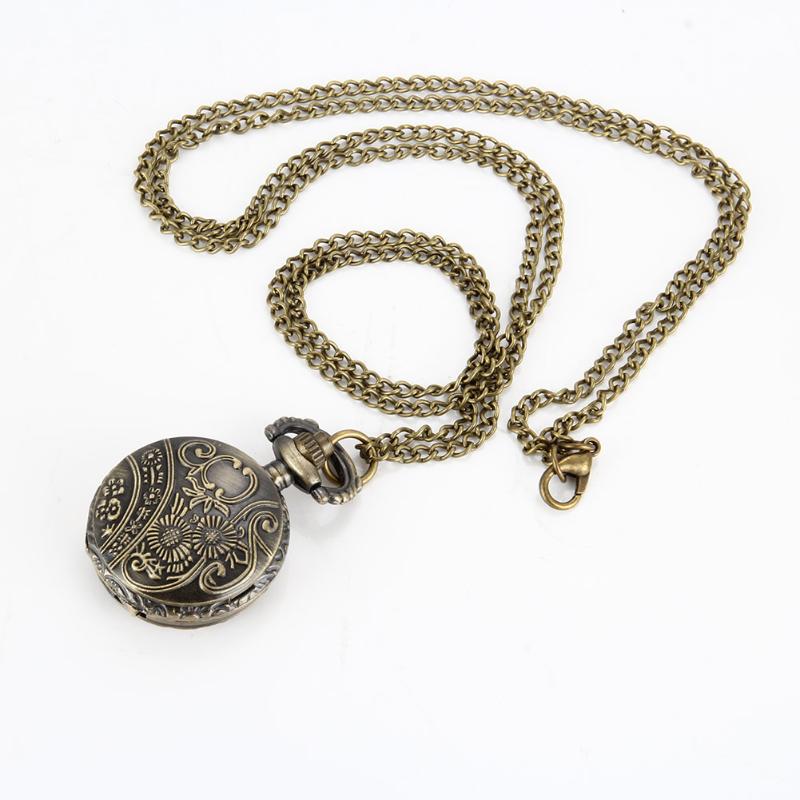 

Pocket Watches Vintage Horse Carved Round Quartz Fob Watch With Chain Necklace Retro Jewelry Gifts LL@17, Default