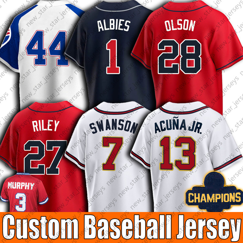 

Atlanta 13 Ronald Acuna Jr Jersey Baseball Braves Matt Olson Ozzie Albies Dansby Swanson Jerseys Max Fried Austin Riley Duvall Charlie Morton Guillermo Heredia, +patch custom jersey (ys)