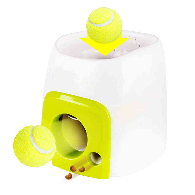 

Dog Toys Automatic Pet Feeder Interactive Fetch Tennis Ball Falls And Rolls Out Launcher Training Accessories H0415