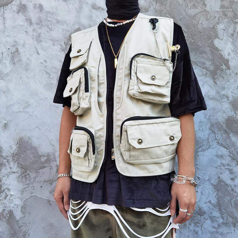 

Men's Vests High Street Ins Multi-pocket Outdoor Tactical Function Vest Hip-hop Tide Brand Loose And Women's Kare22, Black
