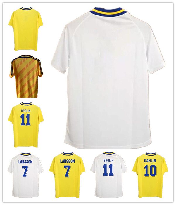 

1988 1994 LARSSON INGESSON Mens Soccer Jerseys National Team Retro Sweden DAHLIN BROLIN Football Shirts Home Yellow Away White Adult Uniforms