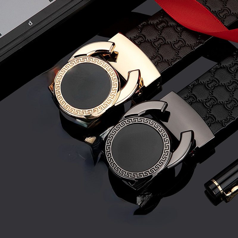 

Famous brand Belts men's business automatic buckle trouser belt top layer pure young people's fashion bee C head black cowhide waistband Classic luxury dress belt, Other