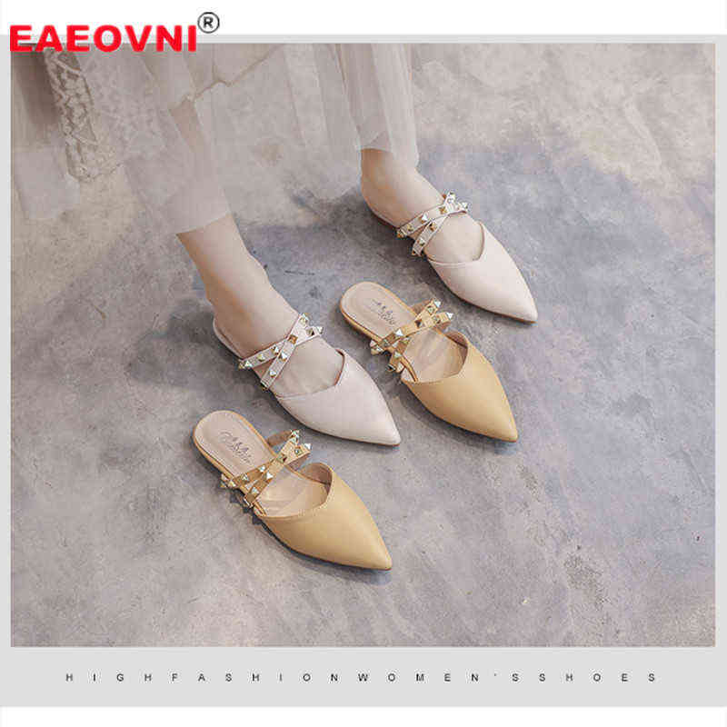 

Summer Women's Shoes New Fashion Baotou Muller Slippers Sexy Rivet Low Heeled Comfortable Dress Sandals 220530