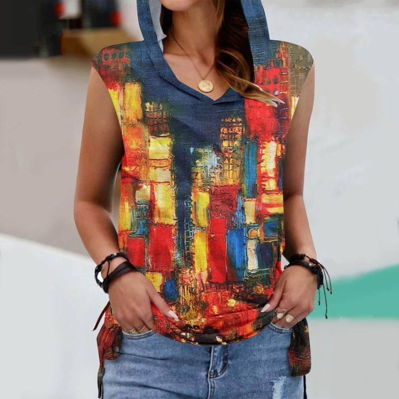 

Women' Blouses & Shirts Harajuku Graffiti Printed Hooded Women Tank Tops Summer Casual Loose Basic Tee Streetwear Female BlouseWomen' Chee, Green