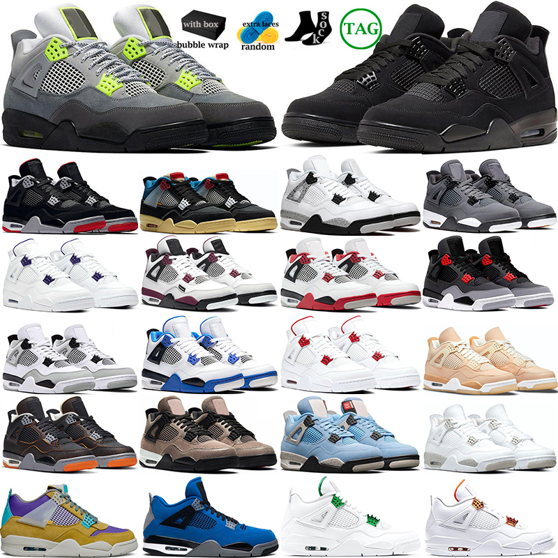 

Top Jordons Basketball Shoes 4s Jumpmen For Men Neon Black cat Bred Cement Court Purple Military Black Red Thunder University Blue Tour Yellow White Oreo Trainers
