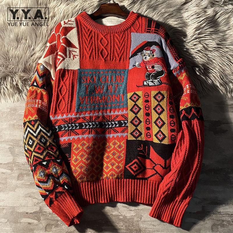 

Men's Sweaters Winter Warm Sweater Men Patchwork Embroidery Thicken O Neck Pullover Tops Knitted Mens Christmas Harajuku Knit JumperMen's Be, Red