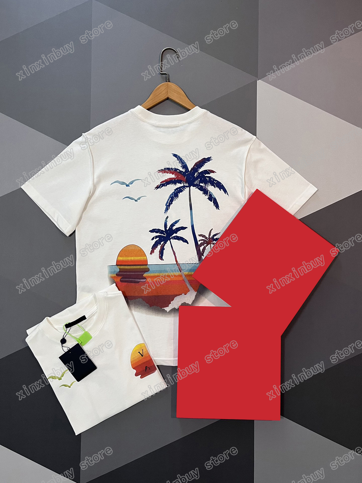 

22ss Men Women Designers t shirts tee Coconut sea sunset print Man Crew Neck paris Fashion Streetwear black white navy blue XS-L, Multi