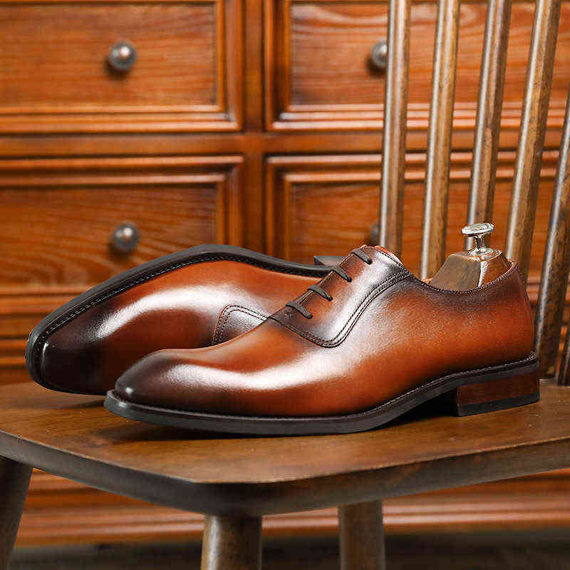 

New square head front lace up gentlemen's business dress British style fashion Oxford leather shoes, Black