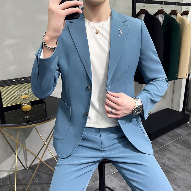 

Men's Suits & Blazers Top Quality Men's Casual Boutique Business Dress Wedding Groom Coat Trousers Jacket Pants 2 Pieces SetMen's, White