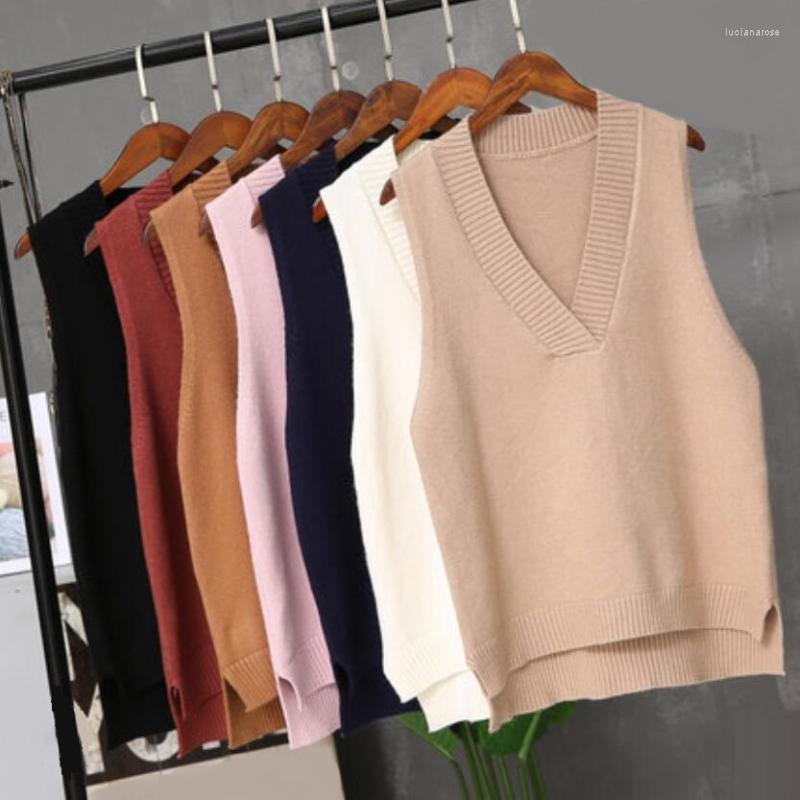 

Women's Vests 2022 Autumn Winter Korean Solid Sleeveless Sweaters Women Vest Teenager Girls V-Neck Knitted Pullover Tank Tops Waistcoat JW93, Design 1 khaki