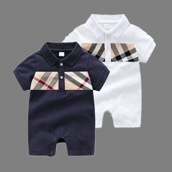 

High quality Baby Rompers baby boys plaid jumpsuits toddler kids lapel short sleeve cotton climb clothes fashion newborn lattice Bodysuit 3 models, 1 white