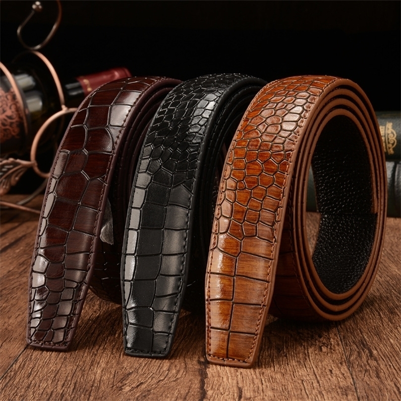 

First Layer Pattern Genuine Leather 3.5cm Men's Belt Body Luxury Brand for High Quality No Buckle Strap Ceinture 220402, Black