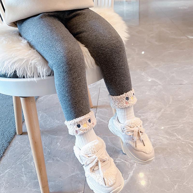 

Trousers Girls Cotton Velvet Warm Leggings 2022 Winter Fashion Elastic Waist Slim For 2-7Yrs Cartoon Skinny Pants Clothing, Black