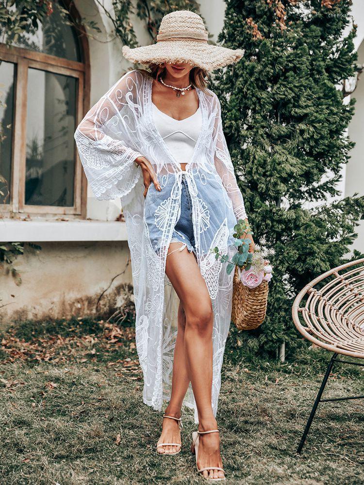 

Women' Blouses & Shirts Women' 2022 Spring Summer Transparent Strap Long Sleeve Lace White Sunscreen Shirt CardiganWomen' Chee22