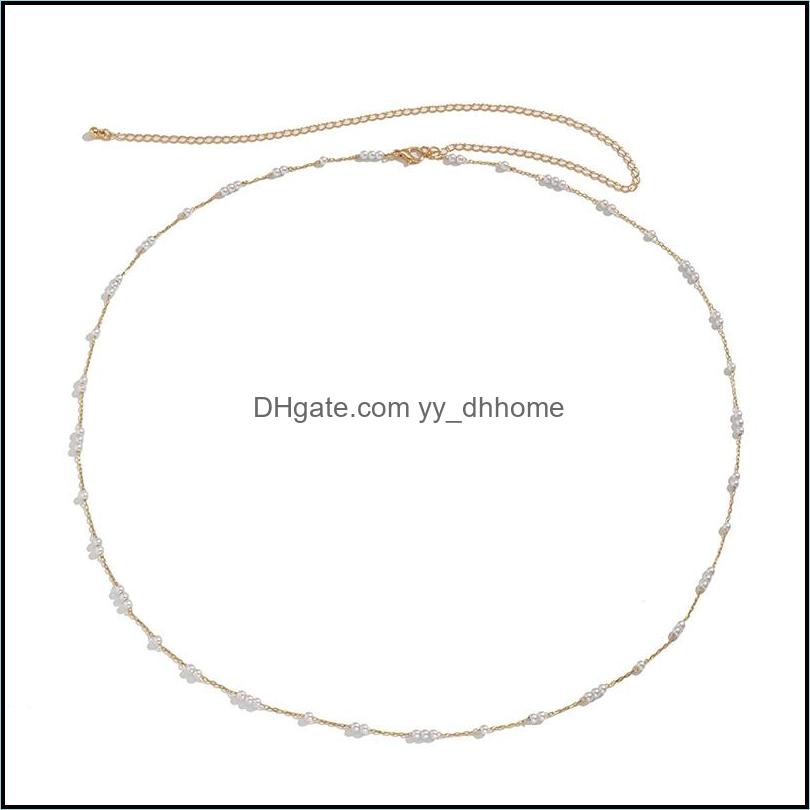 

Belly Chains Body Jewelry Sexy Cold Wind Small Rice Grain Pearl Flow Geometric Metal-Chain Single Layer Chain Panties Design Retro Metal Dro
