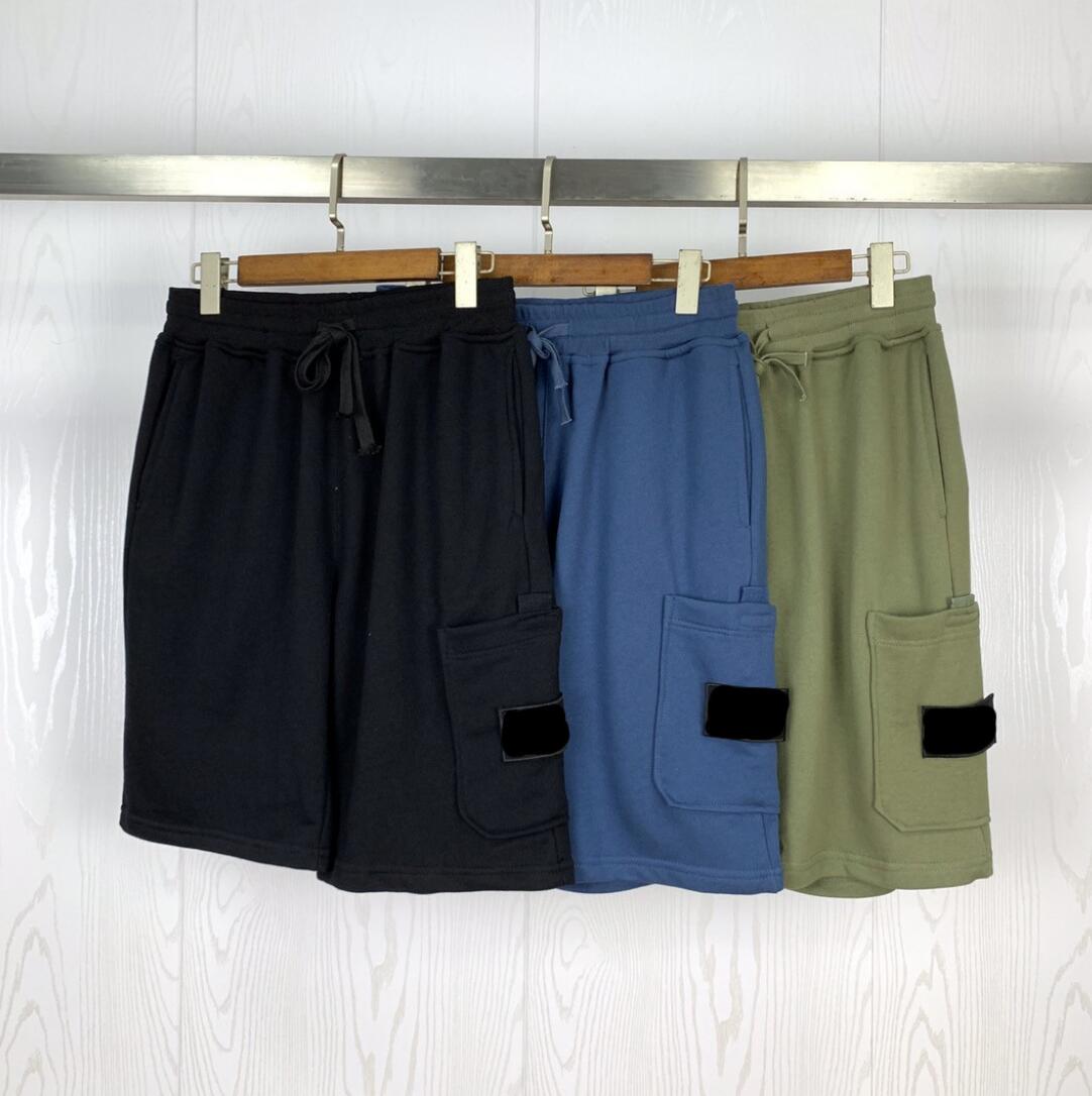 

Mens Pants Italy designer Summer leisure stone-loose short pant Side logo one pocket Terry drawstring guard pants couple personality Hip-Hop sland trousers, Black