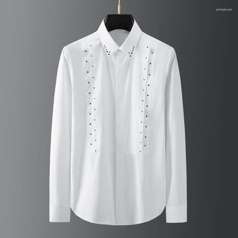 

Men's Casual Shirts White Male Luxury Long Sleeve Diamond Mens Dress Fashion Slim Fit Party Man Plus Size 3xlMen's Eldd22