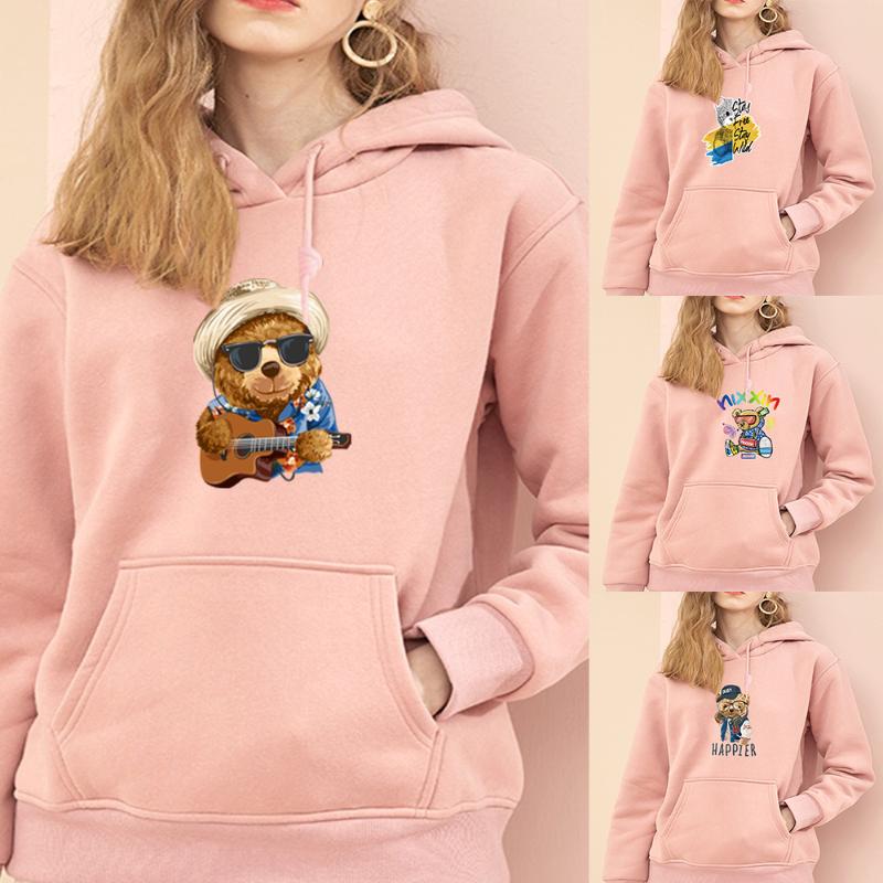 

Women' Hoodies & Sweatshirts Women For Spring Sweatshirt Female 2022 Sweet Bear Pattern Leisure Sport Hooded Pullover Sweater GirlWomen, Pink