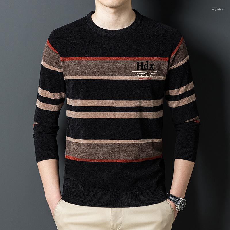 

Men's Sweaters Spring And Autumn Long Sleeve Mens High Quality Round Collar Striped Jacquard Casual Pullovers Male 3XLMen's Olga22, Blue