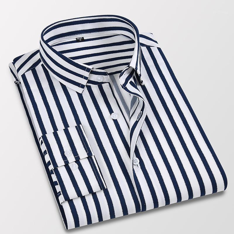 

Men's Casual Shirts Arrival Men Striped 2022 Fashion Slim Thin Long-sleeved Shirt Mens Plaid Business Male Clothing, Blue4