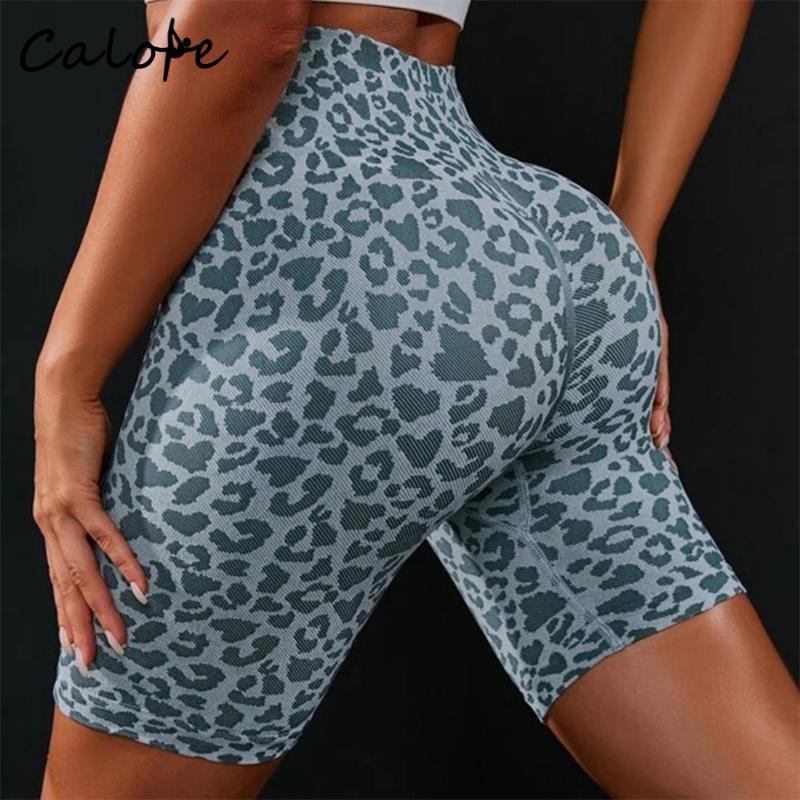 

Yoga Outfit Leopard Seamless Shorts For Women High Waist Scrunch BuLift Gym Leggings Stretchy Workout Booty Sports Tights, Green