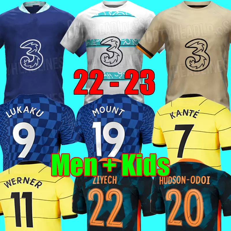 

21 22 23 Soccer Jersey Champions LUKAKU PULISIC MOUNT HAVERTZ ZIYECH CHILWELL 2023 football shirt men kids set WERNER kits HUDSON ODOI KANTE uniform set socks, Men away ucl