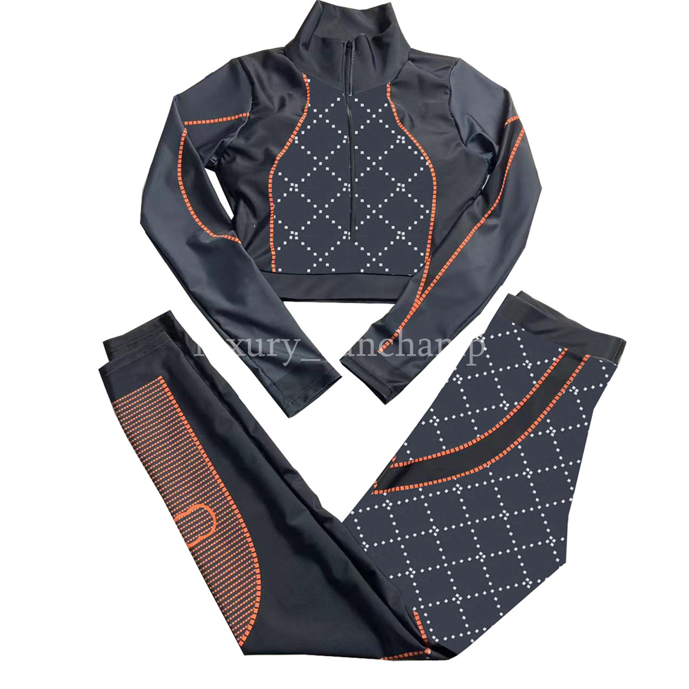 

Women Long Sleeve Outfit Letter Print Designer Tracksuit Outdoor Running Cycling Sportwear Tight Fitting Yoga Leggings, Black