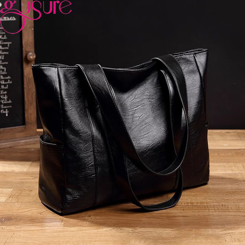 

Gusure Fashion PU Leather Bucket Bag Simple Handbag Shoulder Bags For Women 2022 Luxury Brand Shopping Tote Bag sac bolsa femme, Black