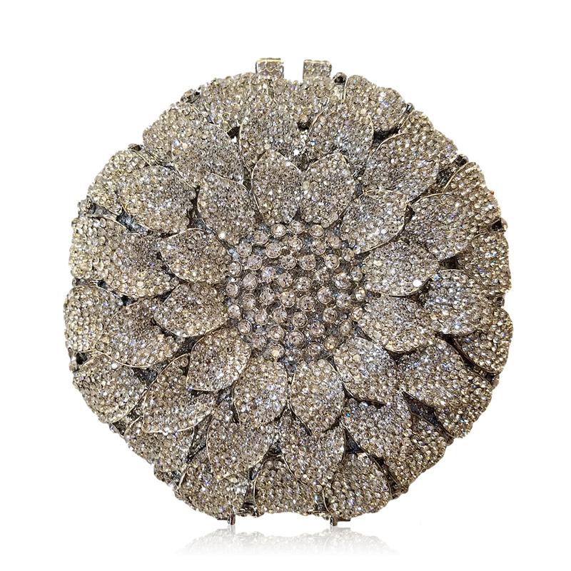 

Evening Bags Luxury Silver Metal Crystal Clutch Bag Women Bridal Wedding Purses And Handbags Hollow Out Lady Dinner Party Clutches