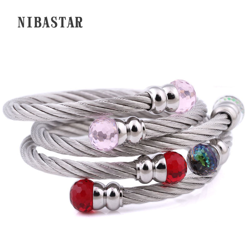 

Fashion Jewelry Women s Open Bangle Stainless Steel Twisted Cable Wire Bracelet With Pave Crystal rhinestones 220716