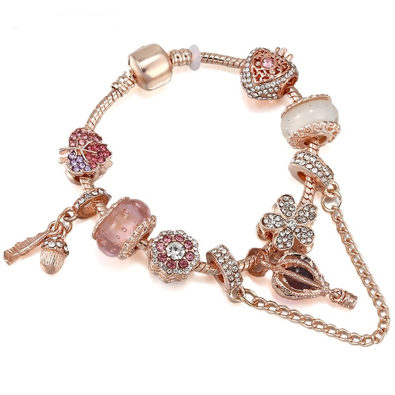 Mode 925 Sterling Silver Red Murano Murano Verre Perles De Charme Européen Feuilles Rose Or Rose Cinq Pétales Fleur Dangle Convient Pandora Charm