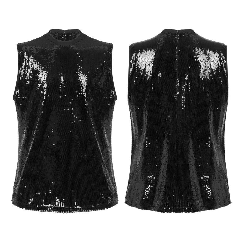 

Men' Tank Tops #M-XXL Men Sparkling Sequins Sleeveless T-shirt Crew Neck Invisible Zipper Disco Nightclub Party Costume Clubwear, White;black