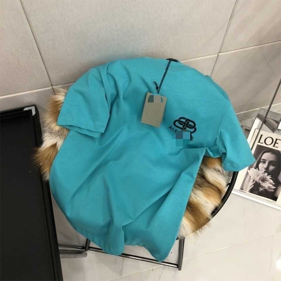 

Summer new Paris small lock print t-shirt men' and women' same style pure cotton versatile European and American fashion brand couple, Light blue