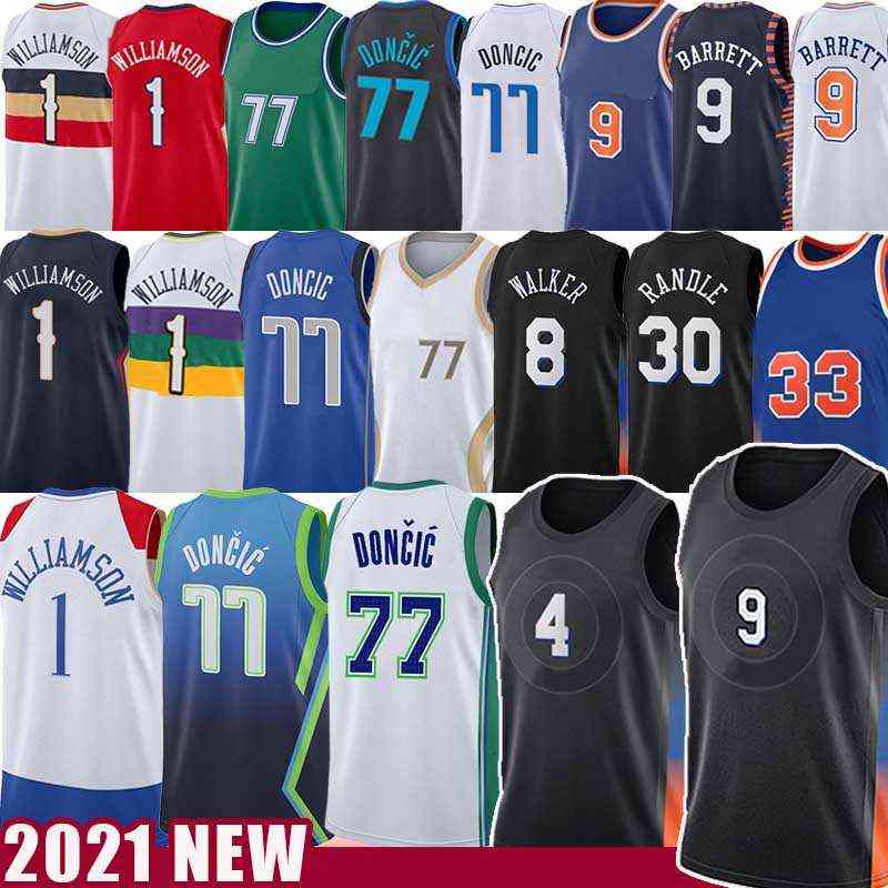 Wholesale Custom Luka Doncic Zion Kemba Walker Williamson Basketball Jersey RJ Barrett Derrick Rose Mens Shirts Julius Randle Patrick Ewing Dirk-image-790597376