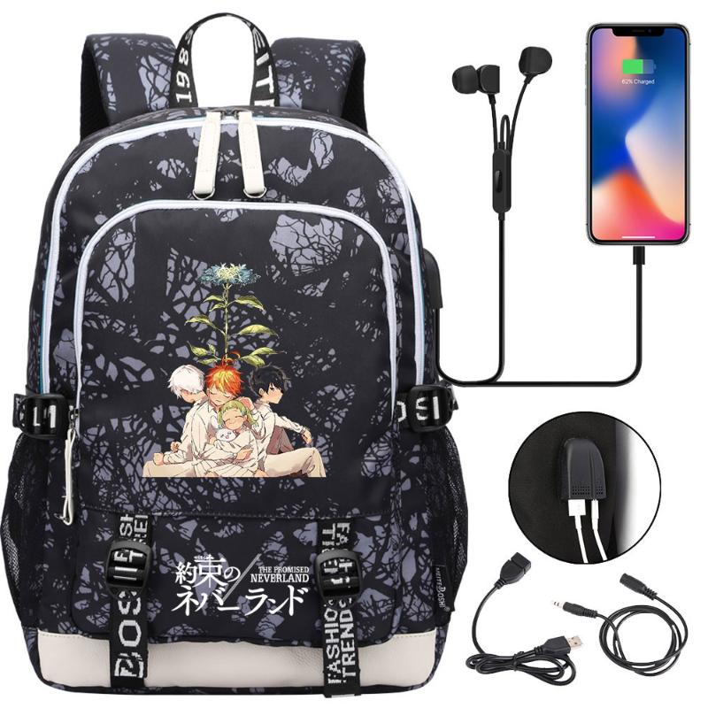 

Backpack The Promised Neverland Teenager USB Charging Laptop Women Men Rucksack Kids School Book Bag Mochila Travel Bagpack, 24