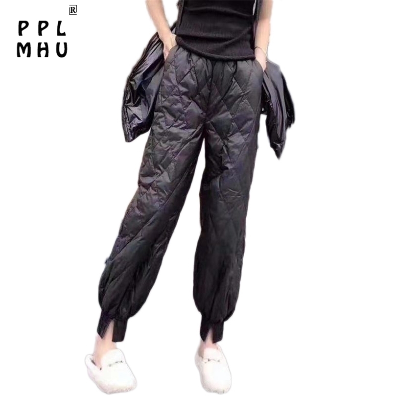 

Black Loose Warm Down Wadded Thickened Sweatpants Female Casual Plus Size Straight Leg Pants Winter Trousers Women 201228