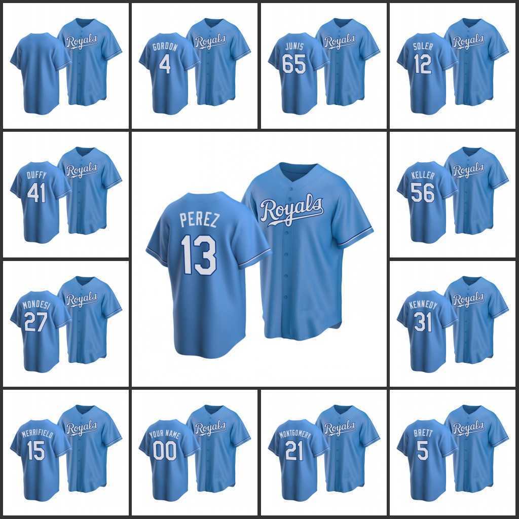 

Men Kansas''City''Royals #15 Whit Merrifield 13 Salvador Perez 5 George Brett Women Youth Custom Alternate Jersey Light Blue