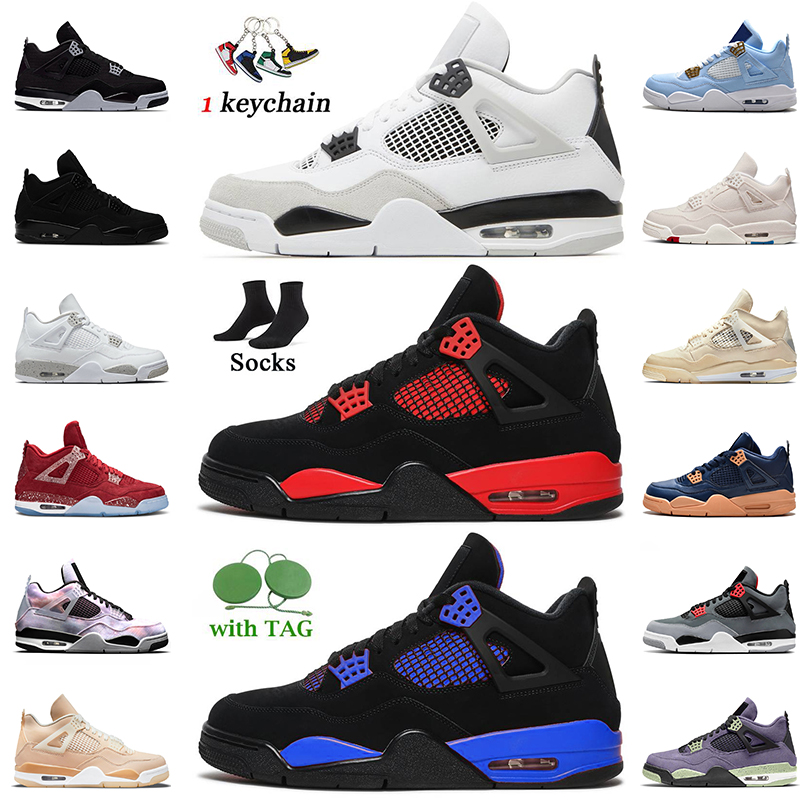 

2022 New Fashion Women Mens Jumpman 4s Basketball Shoes With Socks Military Black Canvas Cat Fire Red Blue Thunder High OG 4 Sneakers University Pink Trainers Sports, D24 cool grey 40-47