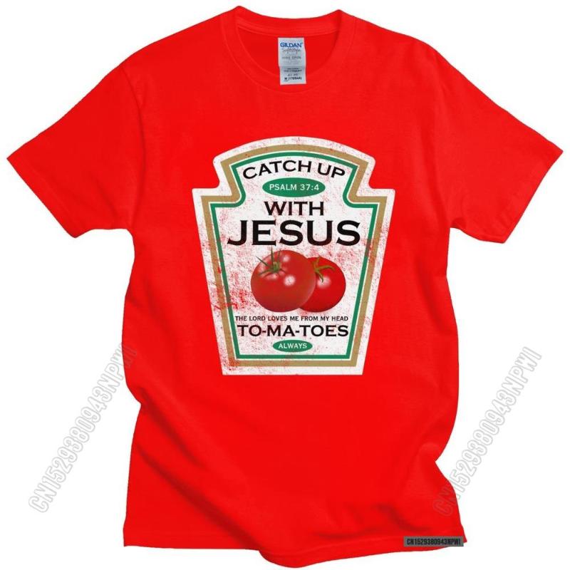 

Men's T-Shirts Funny Catch Up With Jesus T Shirt Men Vintage Vegan Tomato T-Shirt Christian Gift Veganism O-Neck Cotton Tee Merchandise, Black