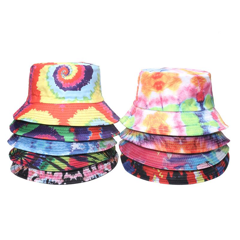 

Berets Tie Dye Bucket Hat Panama Female Summer Beach Bonnet Women Flat Top Hunting Cap Men Girls Foldable Fisherman SWANOWING