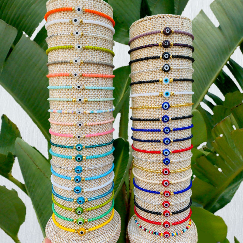

Turkish Eye Bracelet White Blue Evil Eyes Lucky Couple Bracelets for Women Colorful Crystal Bead Rope Chain Woven Bracelet Jewelry