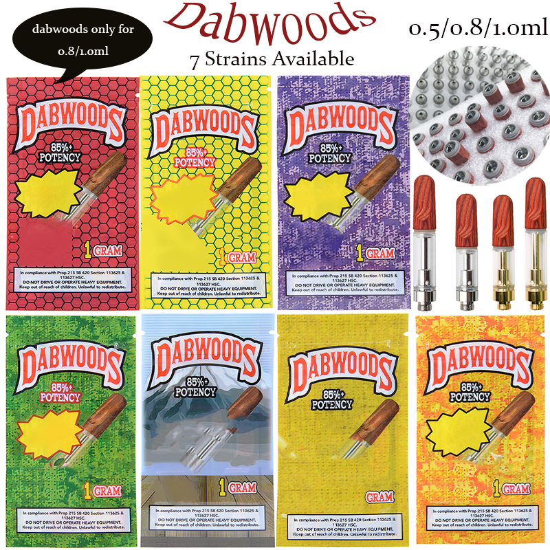 

0.5ml 0.8ml 1ml Dabwoods Atomizers Empty Flat Tip Vape Cartridges Packaging Thick Oil Wax Vaporizer 510 Thread Electronic Cigarettes Gold Silver Carts