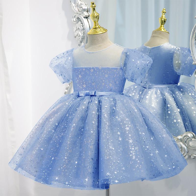 

Girl's Dresses Toddler Kids Girl 1st Birthday Baptism Dress Fairy Princess Stars Sequins Ball Gown Children Clothing Wedding VestidoGirl's, Champagne